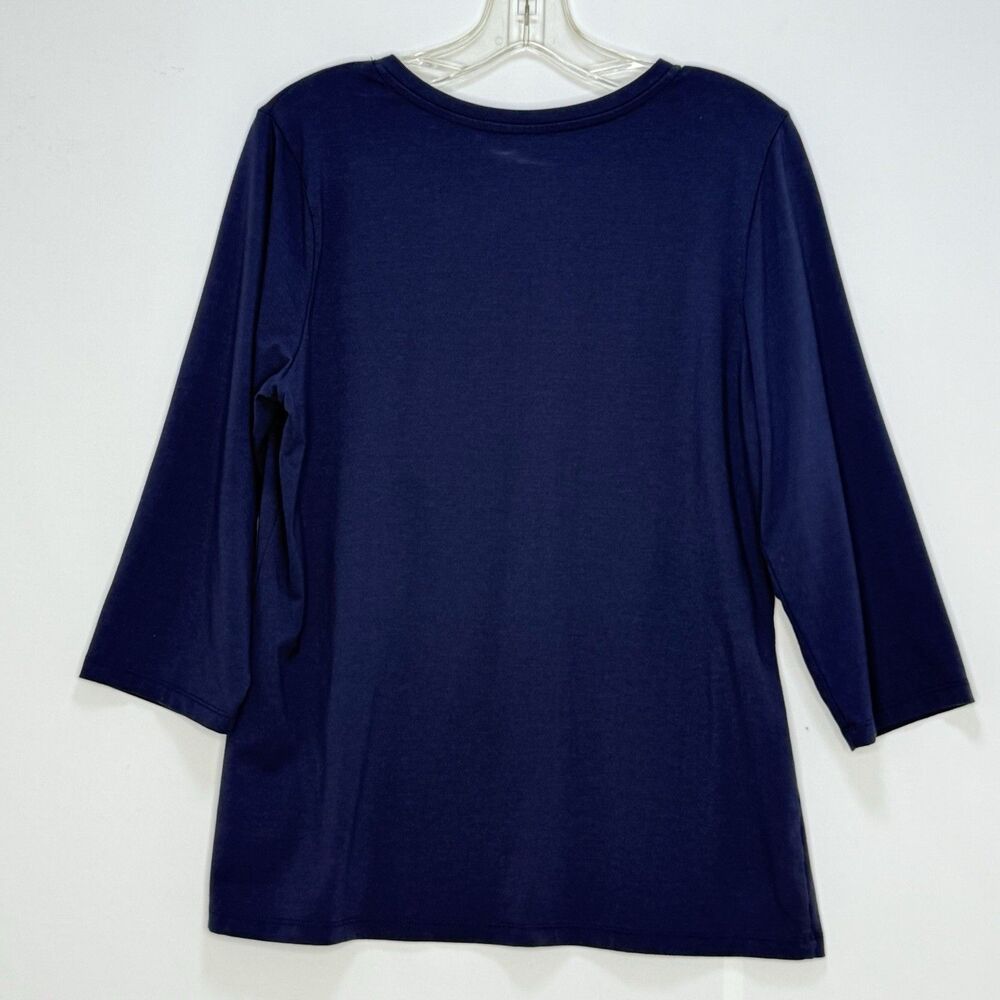 D & Co Essentials Navy Blue V~Neck Short Sleeve T~Shirt Size M - Picture 2 of 9